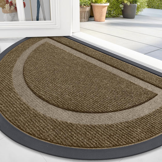 OLANLY Half Circle Door Mat - Waterproof All-Season Welcome Mat | Sturdy Natural Rubber, 59x23, Brown