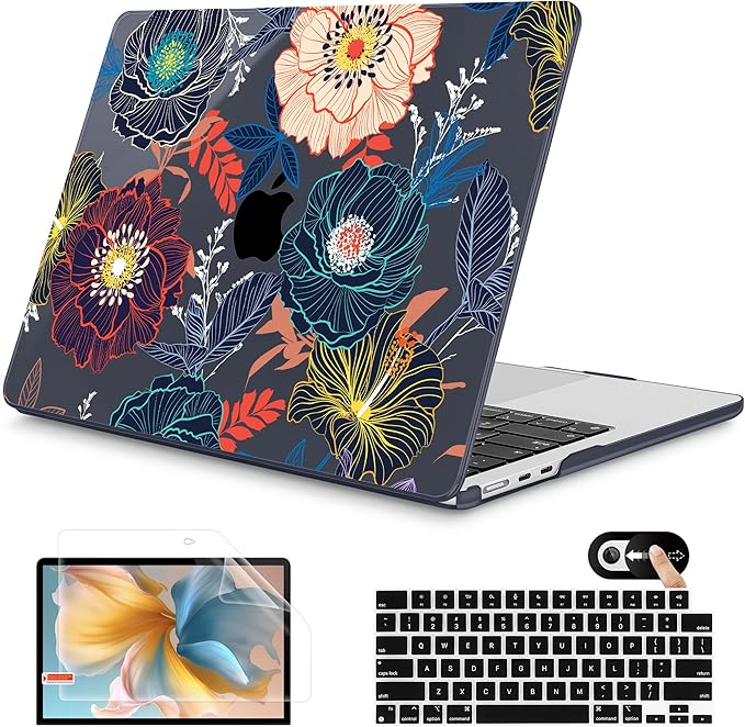 Mektron for 2026 MacBook Air 13-inch M5 Laptop Case A3449 with 13.6-inch Liquid Retina Display Fits 2025 A3240 M4 2024 A3113 M3 2023 A2681 M2 Printed Shell for MacBook Air 13.6", Dahlia Flowers