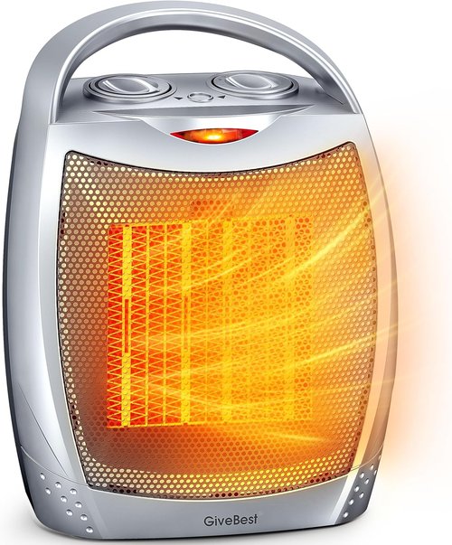 GiveBest Portable Electric Space Heater - 1500W/750W Quiet Ceramic Heater for 200 Sq Ft Room | Silver