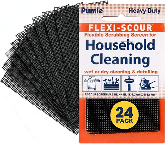 PUMIE Flexi-Scour Flexible Scrubbing Screen for Household Cleaning, 5.5" x 4", Abrasive Grit Cleaning Screen, Clean Grills, Remove Carbon, Rust and Scale, Pack of 24