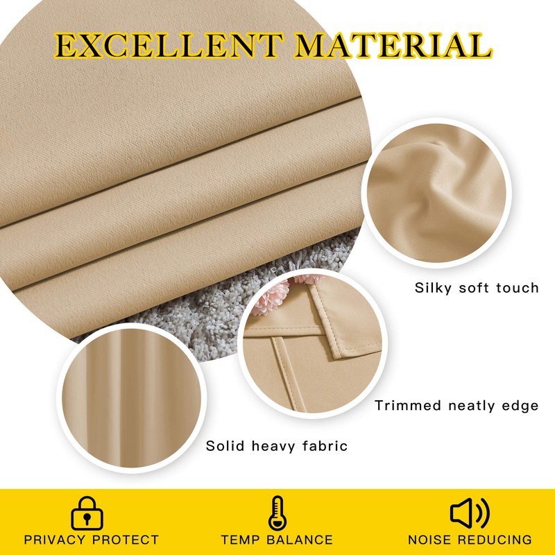 NICETOWN Biscotti Beige Cafe Curtains 36 inches Long, Grommet Thermal Drapes Room Darkening Short Window Treatments for Bathroom, 2 Panels, W52 x L36