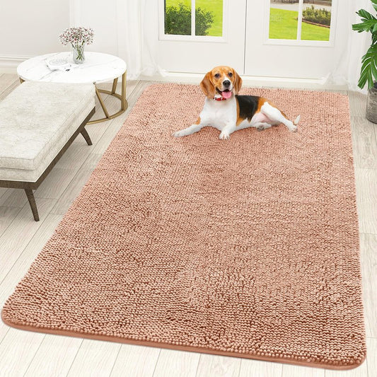 OLANLY Dog Door Mat for Muddy Paws 70x46, Absorbs Moisture and Dirt, Absorbent Non-Slip Washable Doormat, Quick Dry Chenille Mud Mat for Dogs, Entry Indoor Entryway Carpet for Inside Floor, Peach