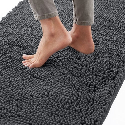 GORILLA GRIP Bath Rug Mat 54x24, Soft Absorbent Chenille, Quick Dry Microfiber Mats, Rubber Backing Washable Shower Floor Rugs, Bathmat Runner, US Designed Bathroom Home Decor Accessories Charcoal