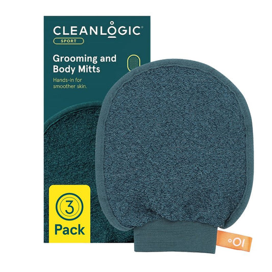 Cleanlogic Sport Exfoliating Face & Body Grooming Mitt, Assorted Colors, 3 Count