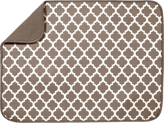 S&T INC. XL Dish Drying Mat - Absorbent Microfiber Kitchen Counter Pad | 18” x 24”, Taupe Trellis
