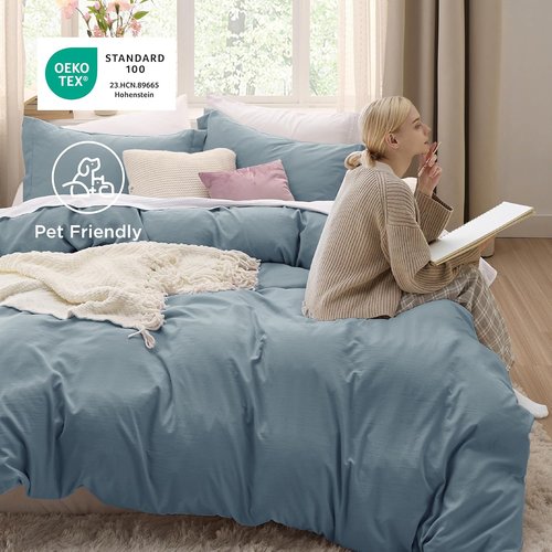 Bedsure California King Duvet Cover - Extra Soft Prewashed Cotton-Like Polyester in Mineral Blue, 104x98 with Zipper Closure & 2 Pillow Shams