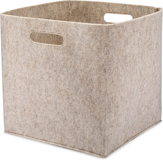 Parker Baby Felt Foldable Storage Cube - 11-Inch Nursery Cubby Bin for Toy Organization - Oatmeal