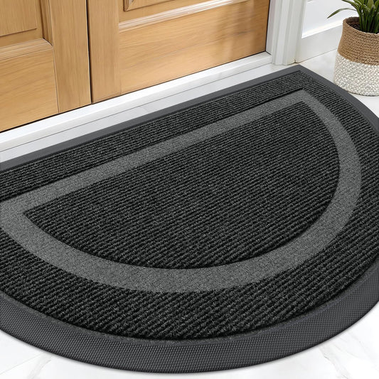 OLANLY Half Circle Door Mat - Waterproof All-Season Indoor/Outdoor Welcome Mat | Sturdy Natural Rubber, 29.5x17, Black