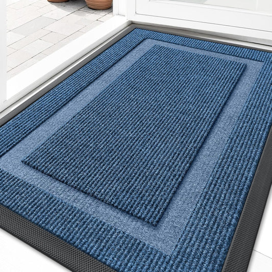 OLANLY Indoor Outdoor Front Door Mat - Waterproof All-Season Doormat, Sturdy Rubber, Easy Clean | 35x23, Light Blue