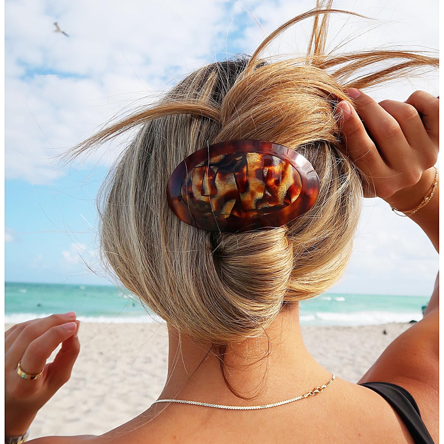 Camila Paris CP3645 French Hair Barrette Clip Oval Brown and Africa, Strong Hold Grip Hair Clips for Women, No Slip Rubberized Metal Closure, Durable Styling Girls Hair Accessories, Made in France