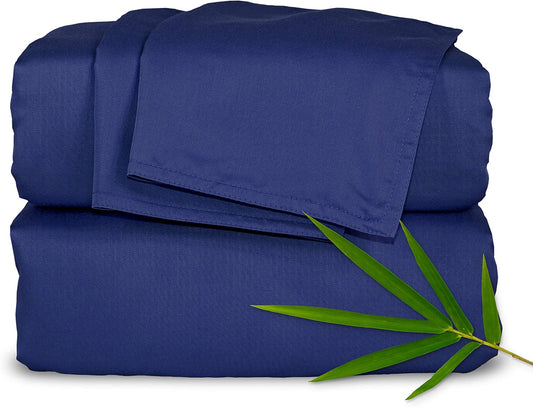 Pure Bamboo Split King Sheets - 100% Organic Viscose Bed Sheet Set, Soft & Cooling, Cobalt Blue
