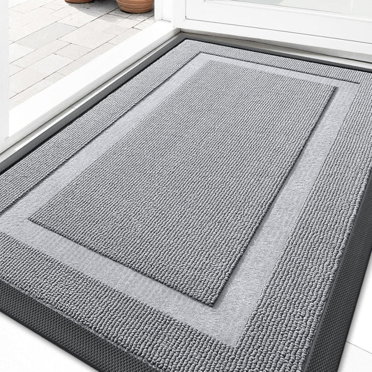 OLANLY Indoor Outdoor Front Door Mat - Waterproof All-Season Doormat, Easy Clean, 29.5x17, Silver Gray