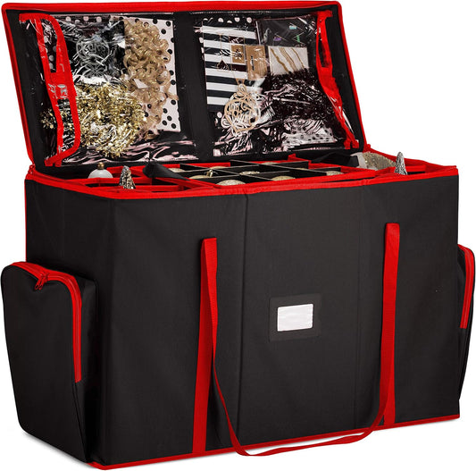 ZOBER Christmas Ornament Storage Box - Easy Access Removable Trays for 73 Ornaments | Adjustable Black Container