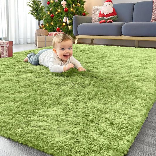 OLANLY Area Rug - Soft Fluffy Shaggy Design | Machine Washable 4x5.9 ft - Grass Green for Living Room & Bedroom
