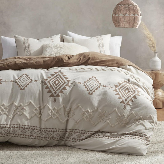 Oli Anderson Boho Duvet Cover Set King Size, Beige and Terracotta Color Clash 3 Pieces Microfiber Bedding Set, Durable and Super Soft Duvet Covers with Zipper and Ties, 104"*90"
