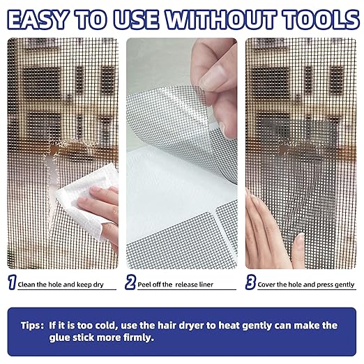 KING MOUNTAIN Grey 4" x 4" Heavy Duty Screen Repair Tape - 20 Pcs, Strong Adhesive & Waterproof, for Window & Door Tears & Holes