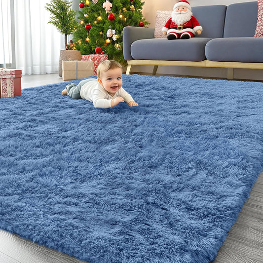 OLANLY Large Area Rug - Soft Fluffy Shaggy Indoor Carpet for Living Room & Bedroom | 6x9 ft, Blue