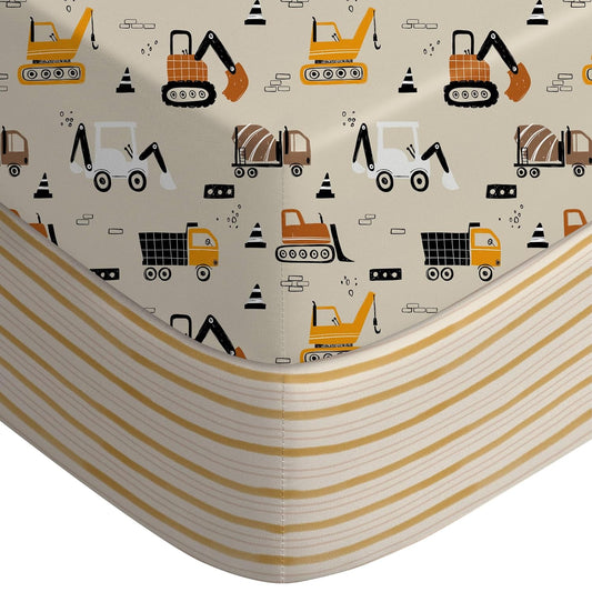 Yoofoss Fitted Pack and Play Sheets - Soft, Breathable Mini Crib Sheets 2-Pack (Brown & Stripe)