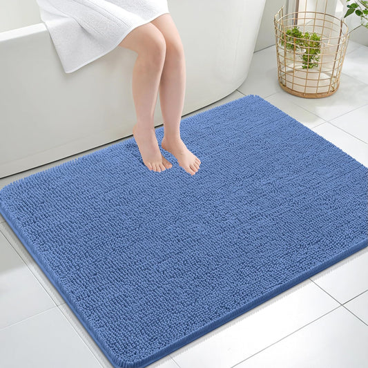 OLANLY Large Bath Rugs - Soft Absorbent Chenille with Quick Dry Rubber Backing | 40x32 Cornflower Blue