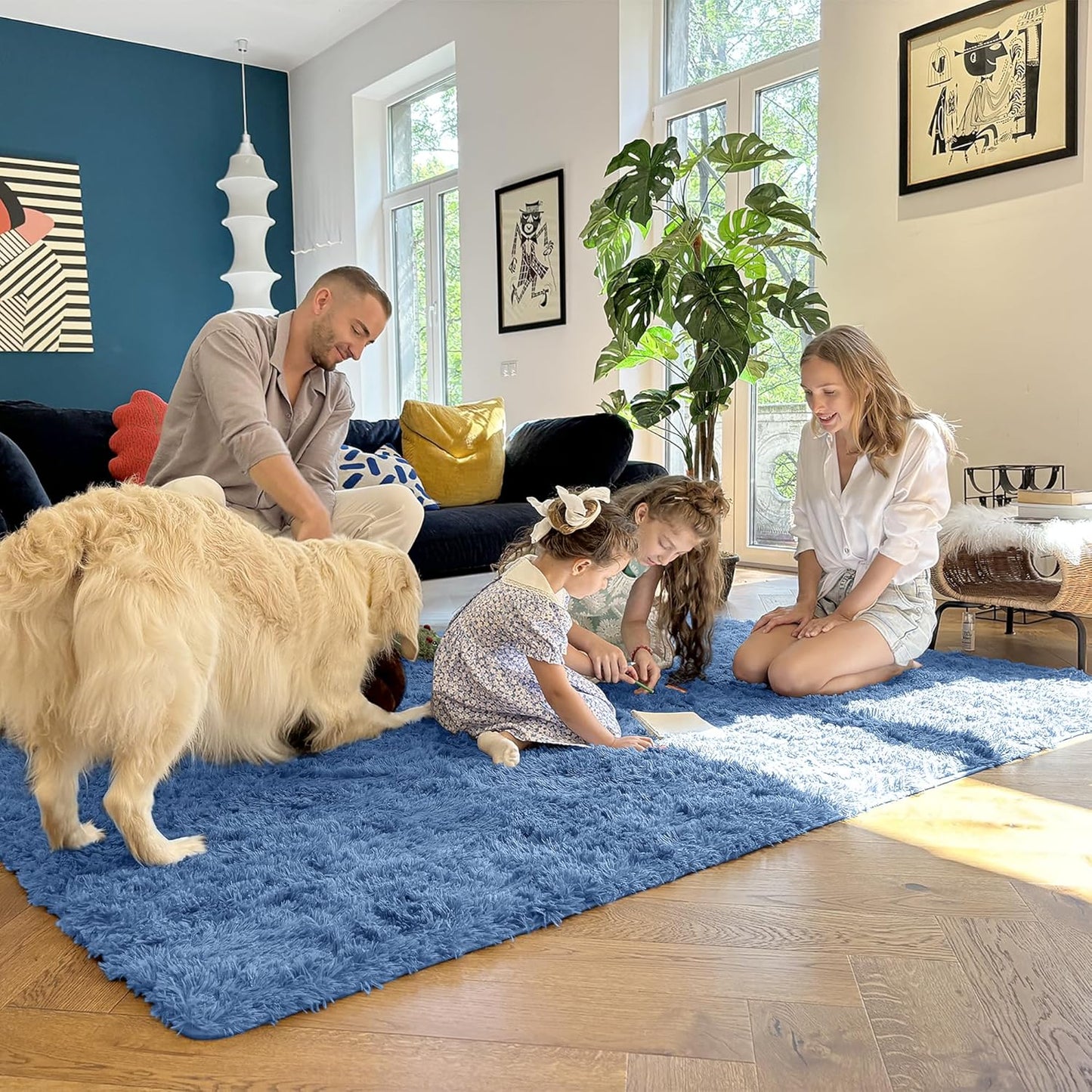 OLANLY Large Area Rug - Soft Fluffy Shaggy Indoor Carpet for Living Room & Bedroom | 6x9 ft, Blue
