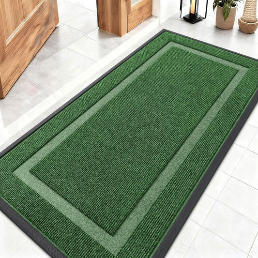 OLANLY Front Door Mat Indoor Outdoor Entrance, Waterproof All-Season, All-Weather Doormat, Sturdy Natural Rubber, Fade Resistant, Low Profile, Easy Clean Patio Porch Entryway Mat, 47x23, Green