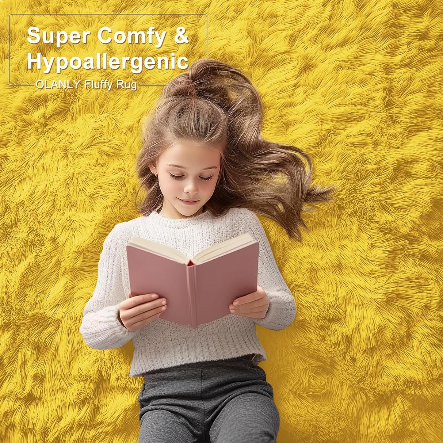 OLANLY Large 5x7 Machine Washable Area Rug - Soft Fluffy Shaggy Carpet for Living Room & Bedroom | Yellow