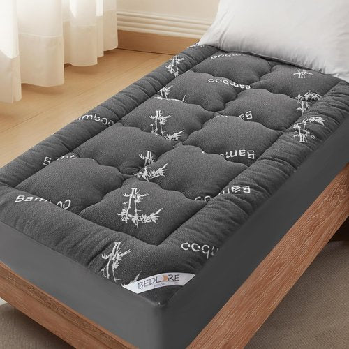 BEDLORE Twin XL Mattress Topper - Soft Viscose Bamboo Pillow Top for Deep Pocket Mattresses | Dark Gray