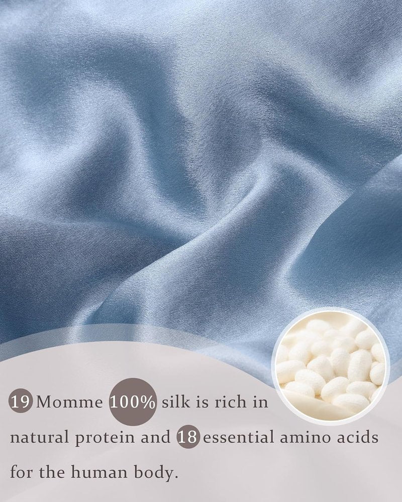 Mulberry Silk Bonnet for Sleeping | Double Layer Reversible Hair Wrap - Haze Blue & Sky Blue