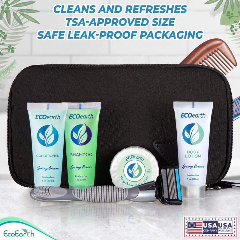 EcoEarth Hotel Toiletries Bundle - Spring Breeze 5-Piece Set | 1 oz Each, 250 Pieces of Soap, Shampoo, Conditioner, Lotion & Wash