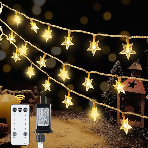 HEYFUNi 39FT Warm White Star String Lights - 100 LED Fairy Twinkle Lights with 8 Modes | Waterproof Indoor/Outdoor Decor