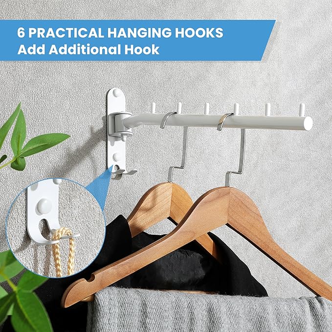 Mooche Swing Clothes Hanger Rack, Garment Racks Folding Clothes Bar Wall Mounted, 180°Rotation Laundry Drying Rack 304 Stainless Steel Space Saving for Laundry Room Bedroom Balcony, 11.93" Long