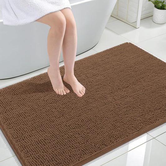 OLANLY Large Bath Rugs - Extra Soft Chenille, Quick Dry & Machine Washable | Mocha 47x32