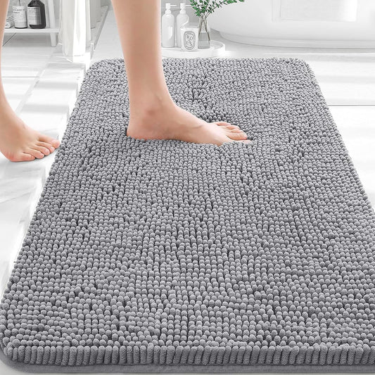 OLANLY Bathroom Rugs - Extra Soft Chenille Bath Mats with Rubber Backing | Quick Dry, 32x20, Grey