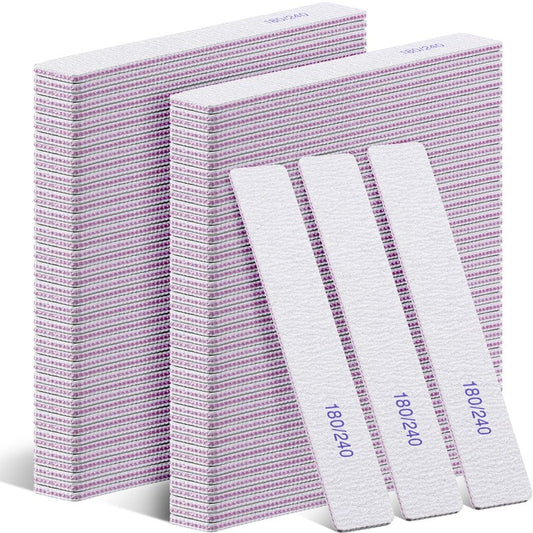 Xinnun 150 Pcs Nail Files 180/240 Grit Double Sides Professional Reusable Emery Board Nail Files for Acrylic Nails Manicure Tools Suit for Home Salon