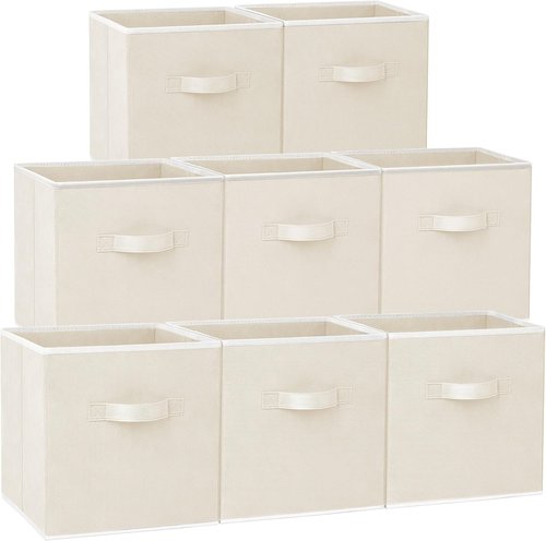 Criusia Storage Cubes - 11-Inch Heavy-Duty Fabric Organizers | 8-Pack Collapsible Bins for Clothes, Toys & Blankets - Beige