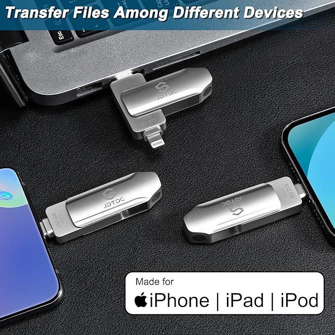 Genuine Apple MFi Certified 512GB USB C & Lightning Flash Drive iPhone USB Stick with One-Click Backup, Photo Stick & External Storage for iPhone/iPad/Mac/Android - Real Storage Capacity & Secure Data