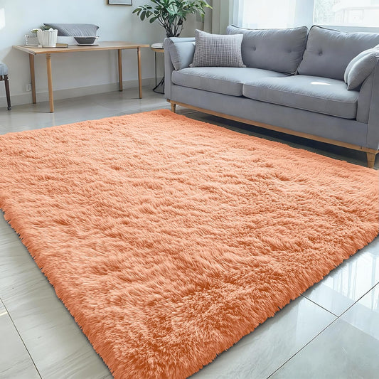 OLANLY Large 5x7 Machine Washable Area Rug - Soft Fluffy Shaggy Carpet for Living Room & Bedroom | Muted Orange