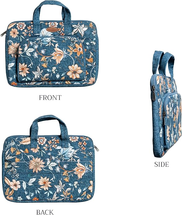Maison d'Hermine Laptop Bag with Pocket Upto 13.5 inch Stain and Water Repellent Cotton Canvas Spring Summer (Luxury Loft - Dark Teal)