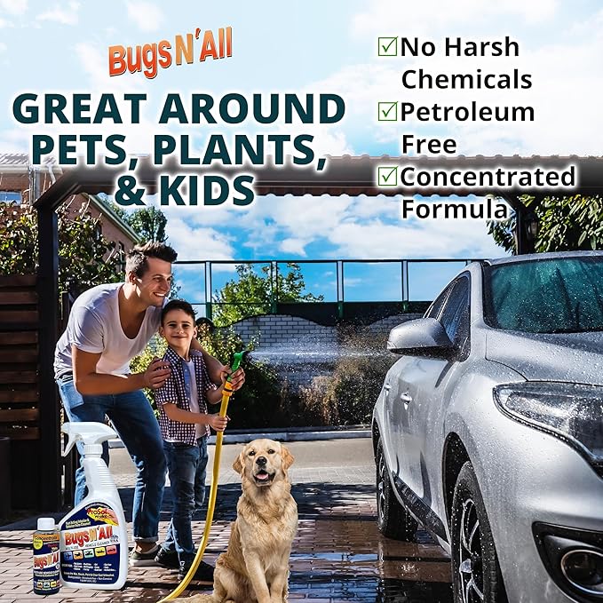 Bugs Nâ All Multipurpose Car Cleaner & Degreaser - Bug & Tar Remover Concentrate 4 oz - Exterior Cleaner Safe for Car Paint, Metal, Chrome, Aluminum, Windows & Mirrors - w/Free 32 oz Spray Bottle