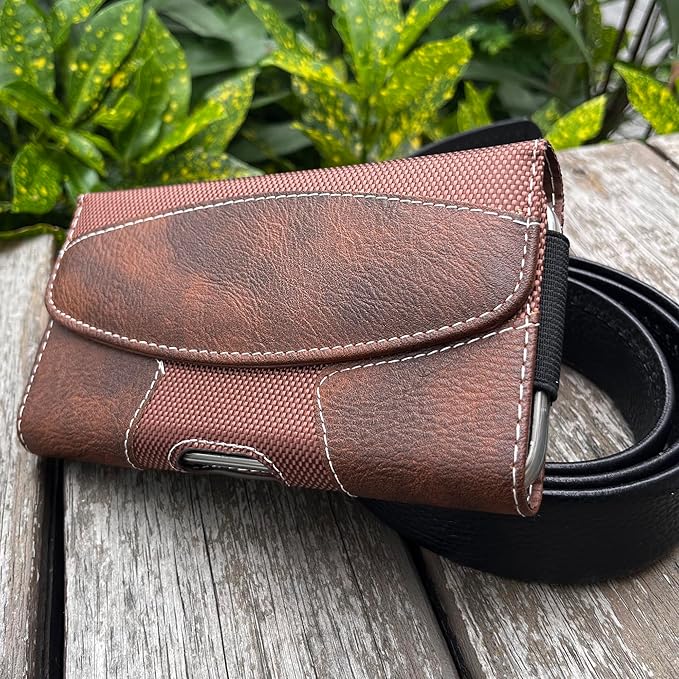 Maezar Leather Phone Holster for Men with Belt Clip, Cell Phone Holder for iPhone 17/16/15/14/13/12/Pro Max & Plus,Galaxy S25/24/23 Ultra & Plus,S24 FE,Belt Pouch Case Magnetic Closure (Brown-XL)
