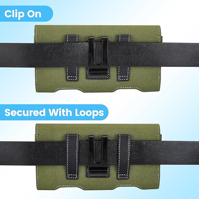 Mopaclle Nylon Phone Holster with Heavy Duty Metal Belt Clip and Card Holder, Compatible with iPhone 13/12 Mini, iPhone SE, iPhone 8/7/6S/6, and Galaxy S7/S6/S5 - Green