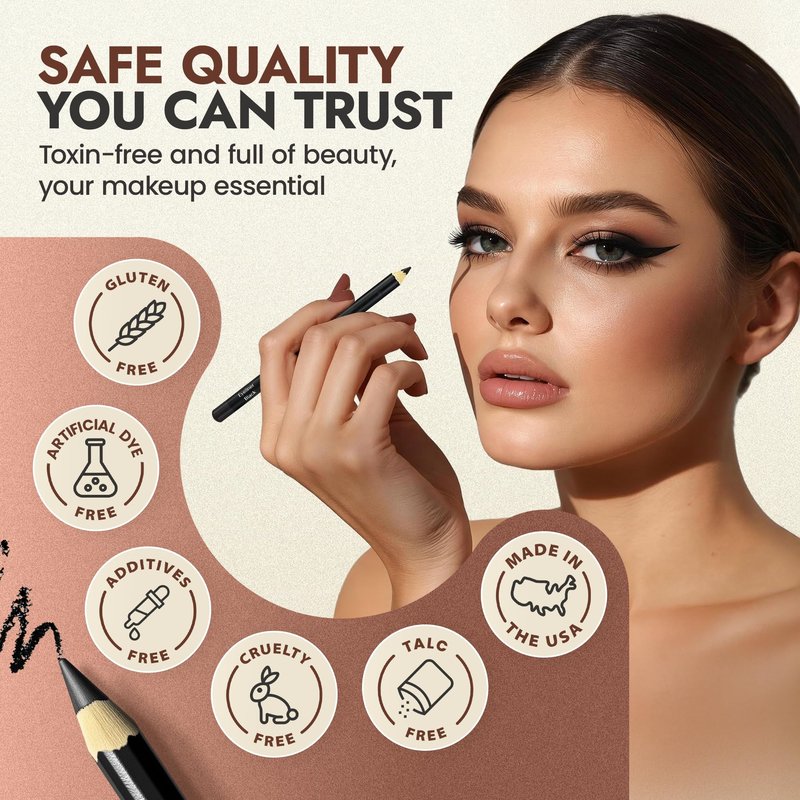 Natural Eyeliner Pencil, Black - Hypoallergenic, Water & Smudge Proof Eyeliner for sharp Lines and Defined Eyes - Long-Lasting, Organic & Cruelty-Free with Jojoba & Castor Oil for Sensitive Eyes