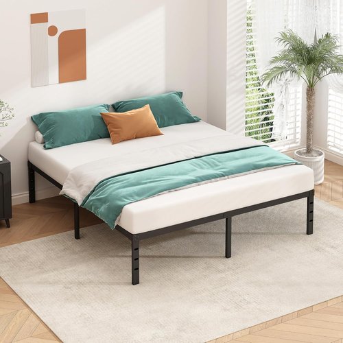 HLIPHA Metal Platform Bed Frame - 16-Inch Tall King Size | Heavy-Duty Support Slats, No Box Spring Needed, Easy Assembly - Black