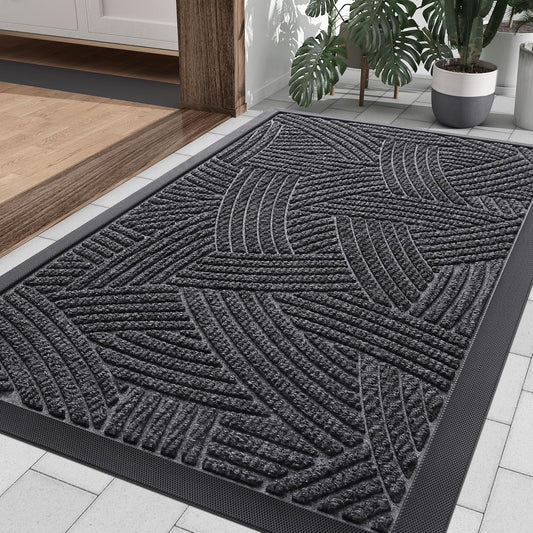 Smiry Heavy-Duty Natural Rubber Front Door Mat - Traps Dirt & Moisture | Easy Clean 29.5x17, Grey