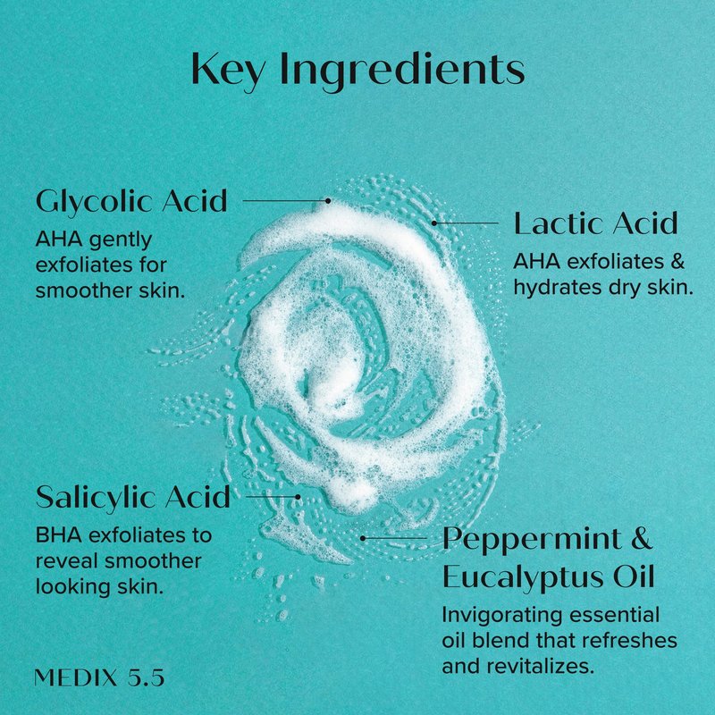MEDIX 5.5 Exfoliating AHA Glycolic Acid Face & Body Wash Cleanser + Retinol Moisturizing Body Cream Lotion Skin Care 2PC Set | Alpha Hydroxy Acid & Lactic Acid Foaming Face Wash, 2-PC