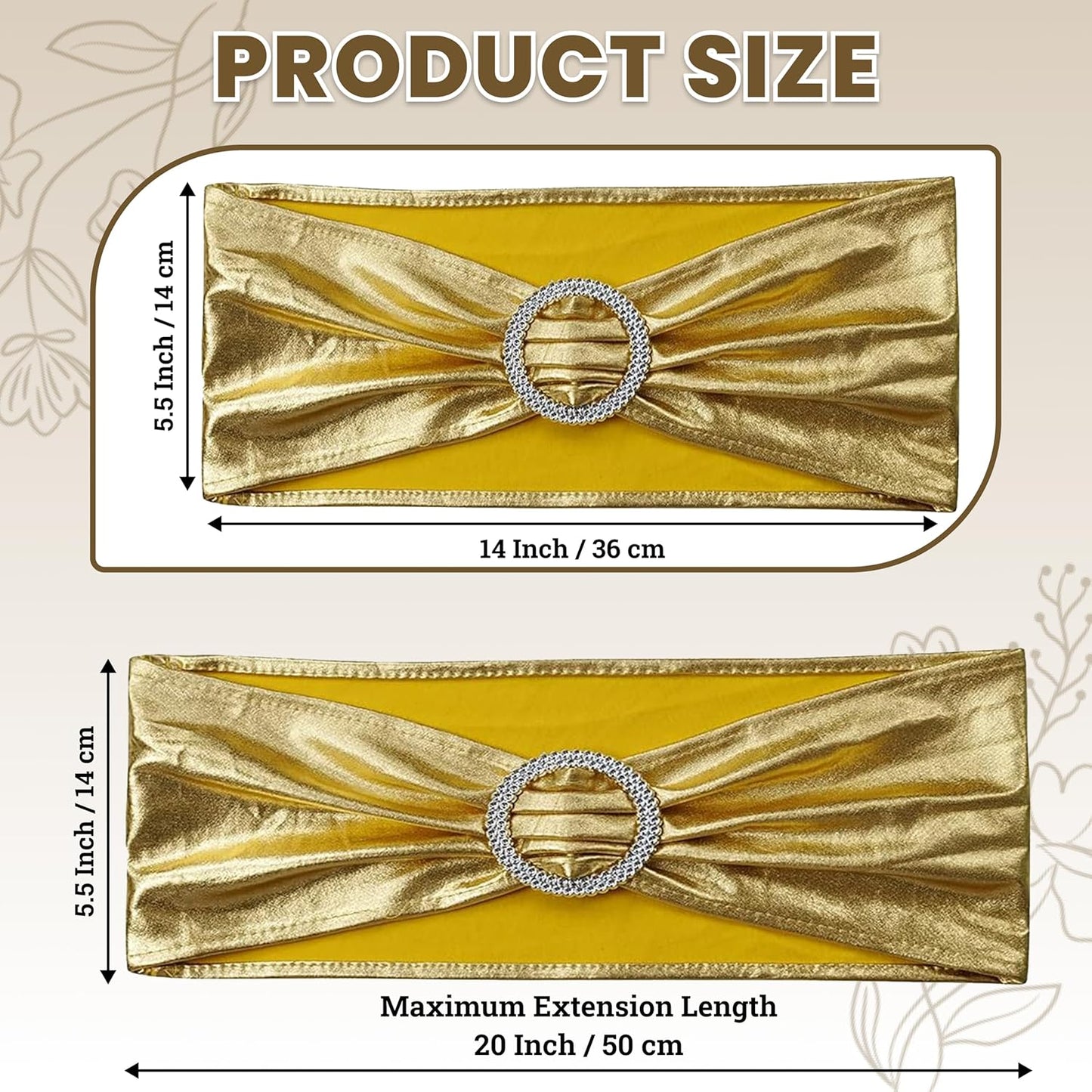 MDS Spandex Foil Chair Sashes - Universal Elastic Stretch Bands with Buckle for Weddings | Metallic Gold, Pack of 50