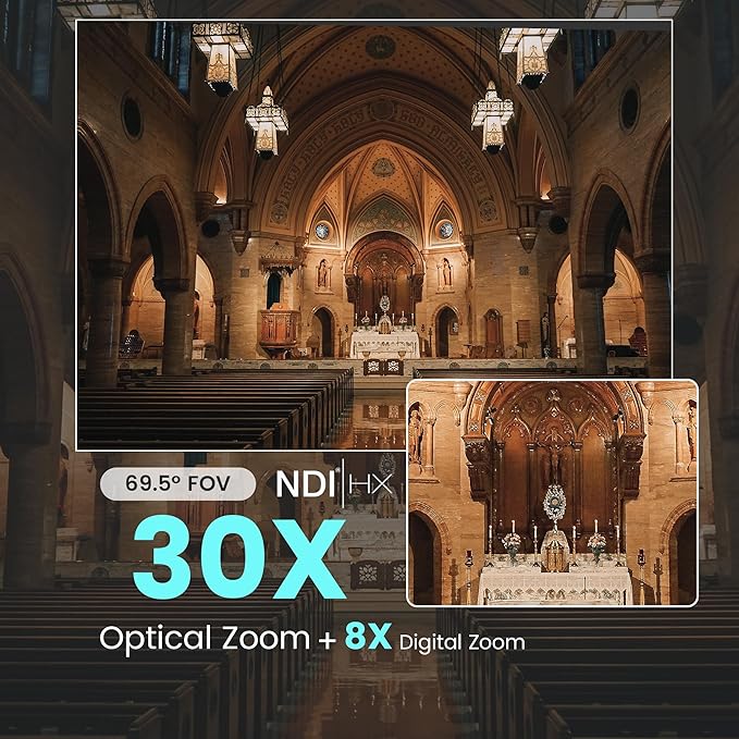 iuZee NDI PTZ Camera AI Auto Tracking 3G-SDI/USB3.0/HDMI/LAN PoE 30X Optical and 8X Digital Zoom Live Streaming Camera 1080P 60FPS for Church Services Worship Education Events vMix OBS YouTube