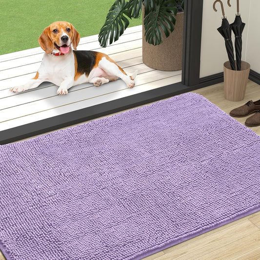 OLANLY Dog Door Mat - Absorbent Non-Slip Chenille Mat for Muddy Paws | 47x32, Quick Dry Lavender
