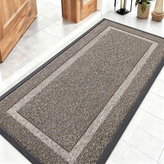 OLANLY Front Door Mat Indoor Outdoor Entrance, Waterproof All-Season, All-Weather Doormat, Sturdy Natural Rubber, Low Profile, Easy Clean Patio Porch Entryway Mat, 47x23, Khaki and White