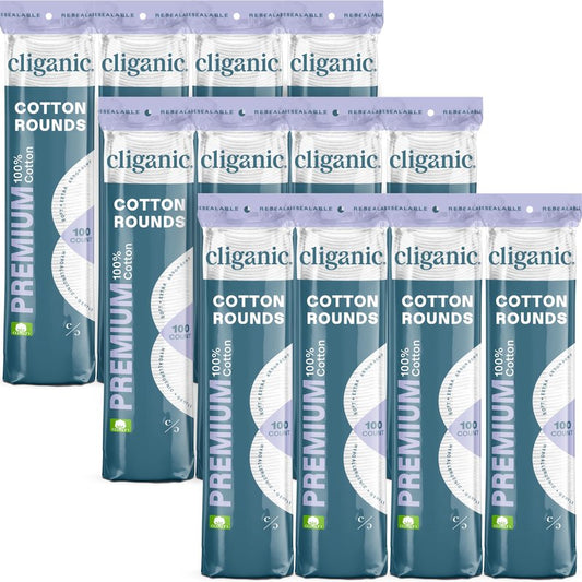 Cliganic Premium Cotton Rounds for Face (Bulk 1200 Count) Makeup Remover Pads, Hypoallergenic, Lint-Free | 100% Pure Cotton